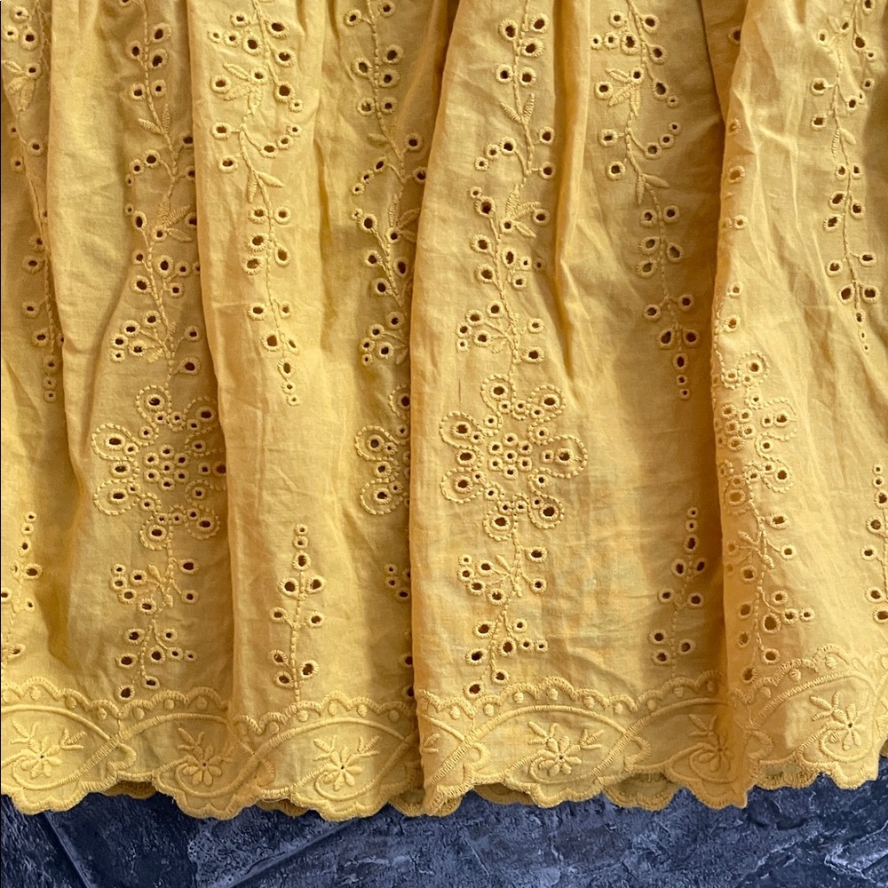 ⭐️NWT HOUSE OF HARLOW Yellow Eyelet Ruffle Cotton Babydoll Scallop Coastal Dress - Picture 8 of 16